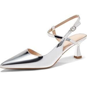 Womens Size 5.5 Silver Mirror 3" Heel Pointy Closed Toe Ankle Strap Pump Shoes